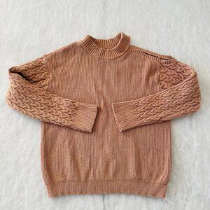 Skies Are Blue Womens Tan Cold Shoulder Cable Knit Pullover Sweater Size Large